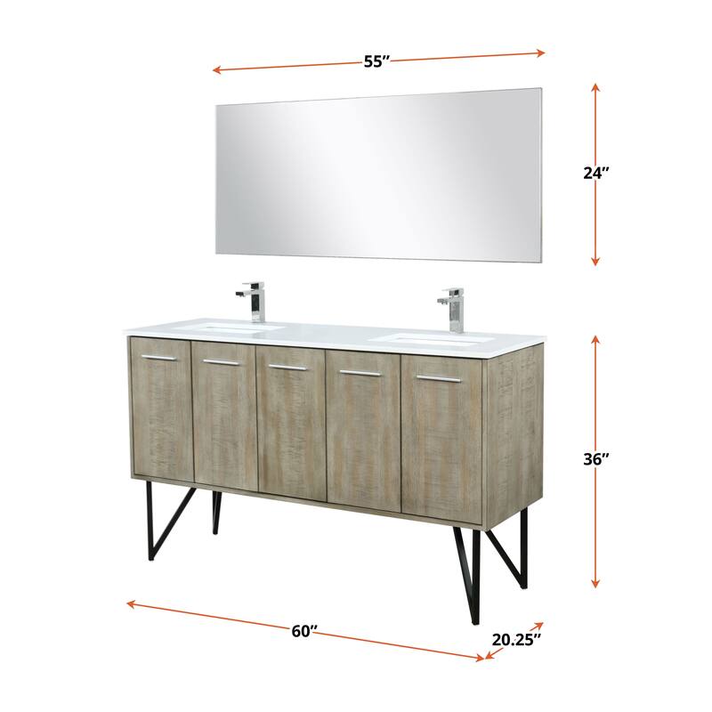 Lancy 60 in W x 20 in D Rustic Acacia Double Bath Vanity, White Quartz Top and 55 in Mirror
