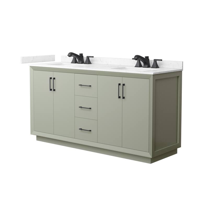 Wyndham Collection WCF4141-66D-VCA-US3MXX Strada 66" Free Standing - Light Green / Carrara Cultured Marble Top / Matte