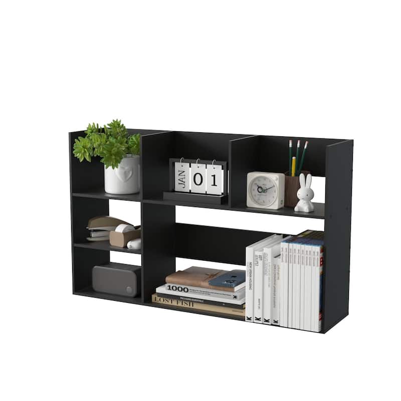Desk Organizer Large Shelf Multi Compartments Units Wood Desktop Storage Organizer Black