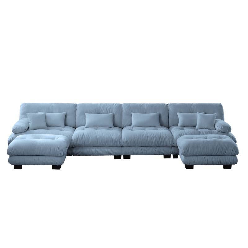 GDFStudio - Alden Chenille 4 Seater Cloud Sofa with Twin Ottoman Set