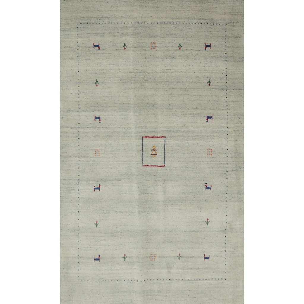 Hand Knotted Oriental 100% Wool Carpet Tribal Animal Pictorial Beige & Ivories Gabbeh Area Rug - 5' 11'' X 4' 1''