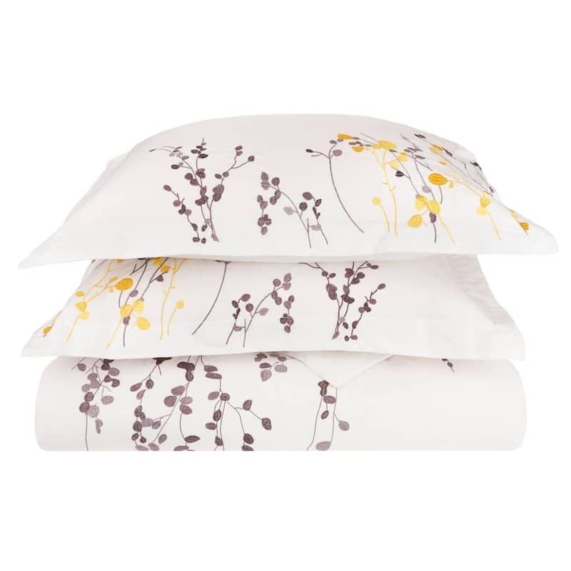 Superior Reed Embroidered 3-piece Cotton Duvet Cover Set