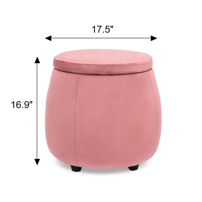 Adeco Velvet Round Storage Ottoman with Removable Lid, Footrest Stool
