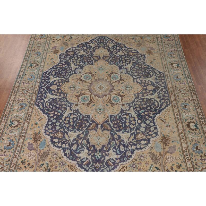 Blue Tabriz Persian Vintage Area Rug Hand-Knotted Wool Carpet - 9'11" x 13'2"