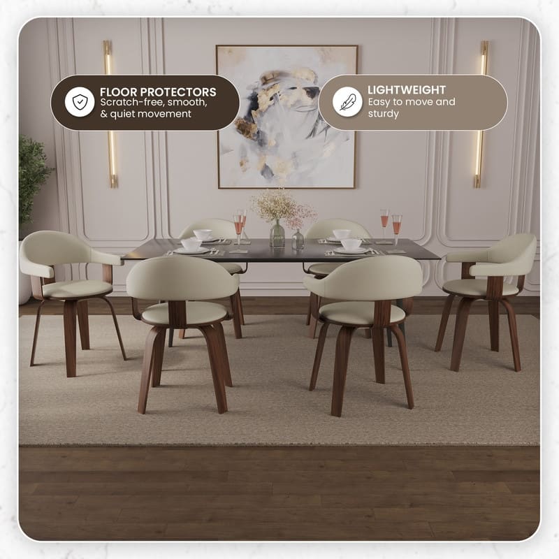 Brivo Modern Leather Swivel Accent Dining Chair in Solid Wood Frame with Open Curved Back Design for Home Living or Dining Room