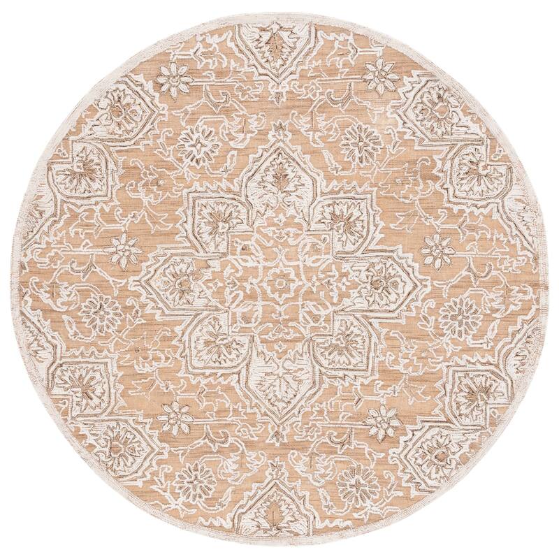 SAFAVIEH Handmade Trace Katina Floral Wool Rug - 6' Round - Gold/Ivory
