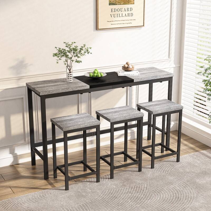 Kitchen Dining Table Set with 3 Stools, Convenient Hanging Stool Design