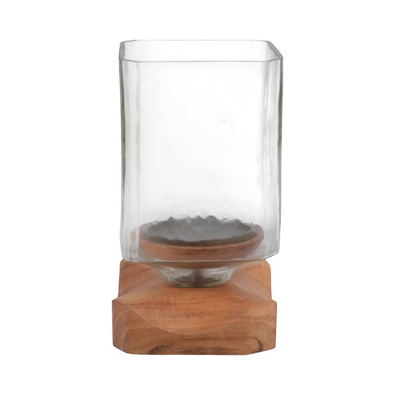 Decorative Wood and Glass Hurrican Pillar Candle Holder