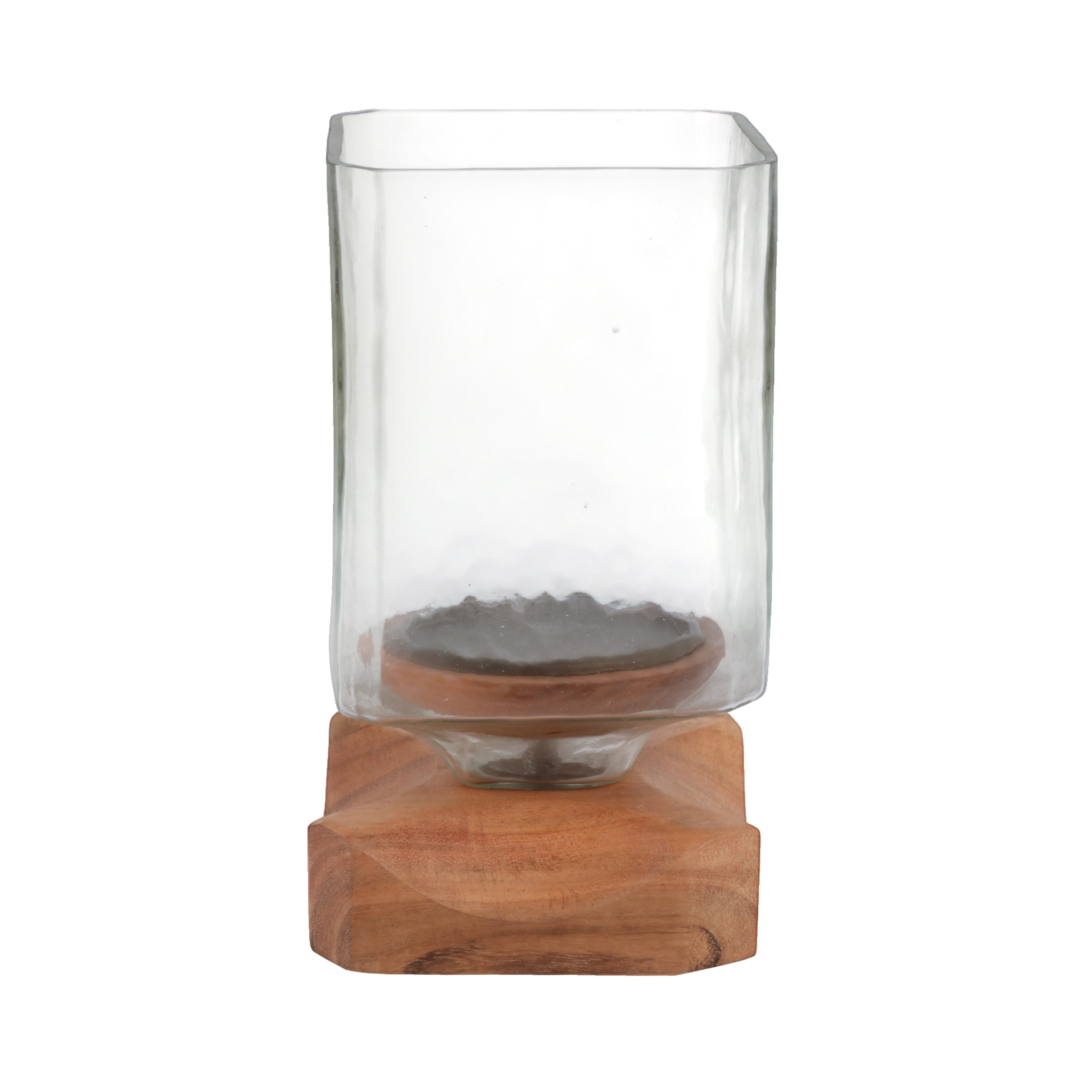Decorative Wood and Glass Hurrican Pillar Candle Holder