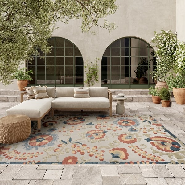 slide 2 of 6, Nourison Aloha Indoor/Outdoor Floral Area Rug 7'10" x 10'6" - Grey/Multicolor