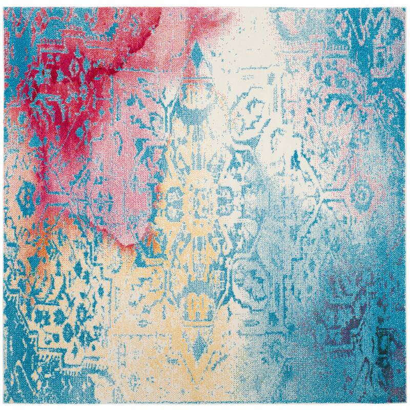 SAFAVIEH Watercolor Sally Modern Abstract Medallion Rug - 6'7" Square - Light Blue/Light Yellow