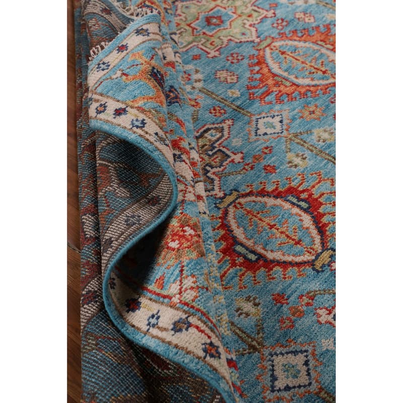 All-Over Blue Oushak Oriental Area Rug Handmade Floral Wool Carpet - 9'1"x 11'11"