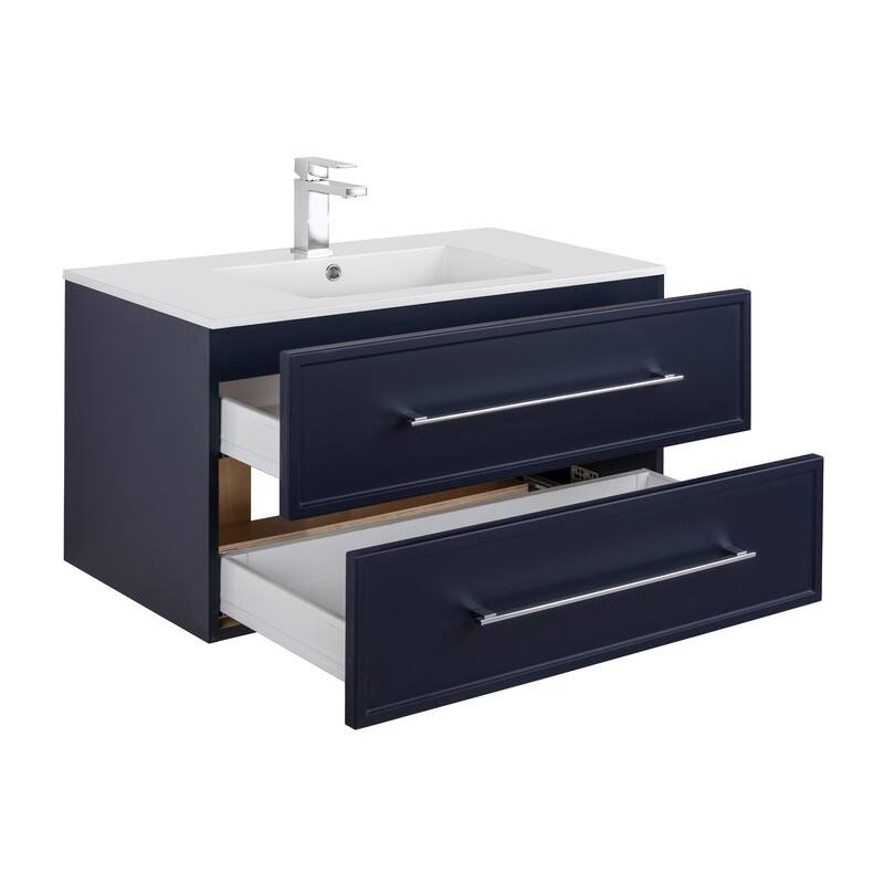 Milano Collection 36" Wall Mount Modern Shaker Bathroom Vanity with Sink and Drawers