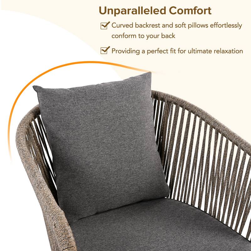 7-Piece Outdoor Patio Dining Set with Rope Weave Chairs, Cushions & Adjustable Feet - Ideal for Patio, Garden & Balcony