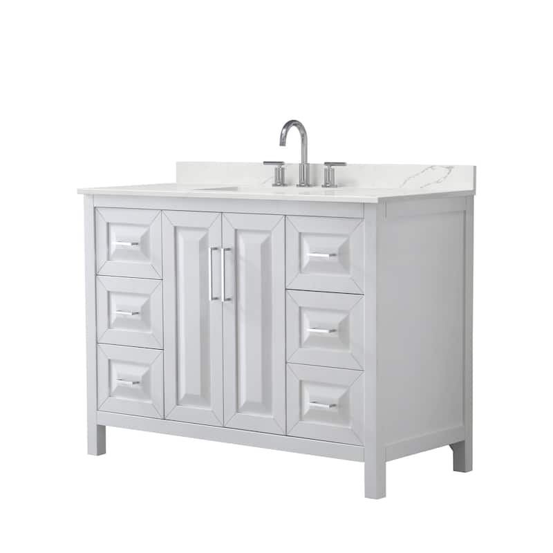 Daria 48-inch Single Vanity, 3 Hole Quartz Top - White, Chrome Trim, Giotto Quartz Top
