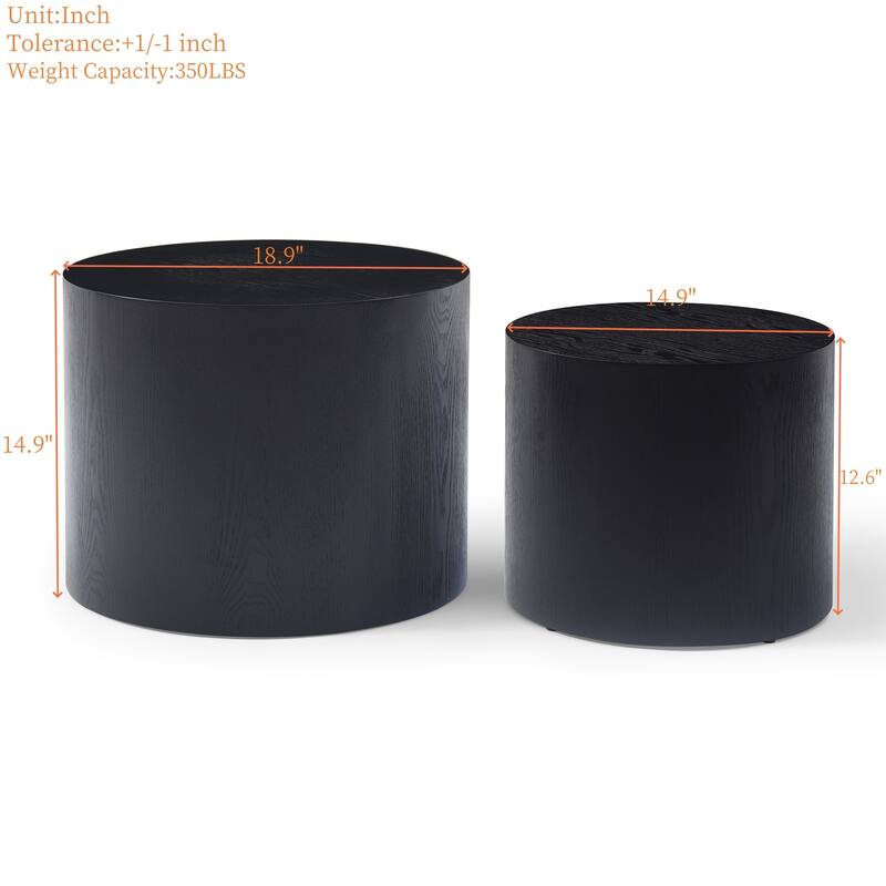Wood Grain Coffee Table Set of 2 Round Nesting Side Table Lightweight End Table Modern Accent Table, No Assembly Required