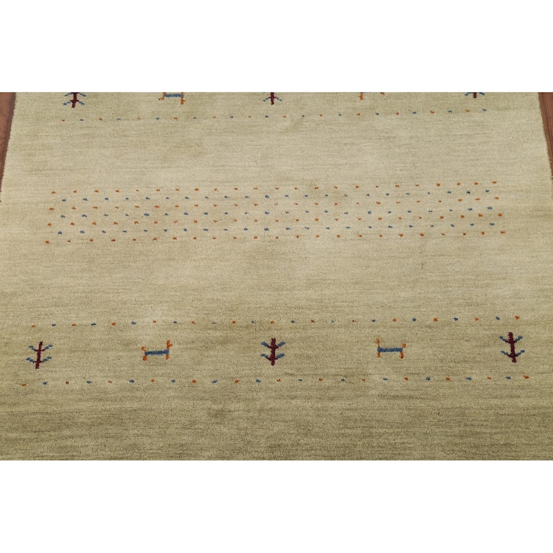 Green Gabbeh Accent Rug Hand-Knotted Wool Carpet - 4'0"x 5'11"