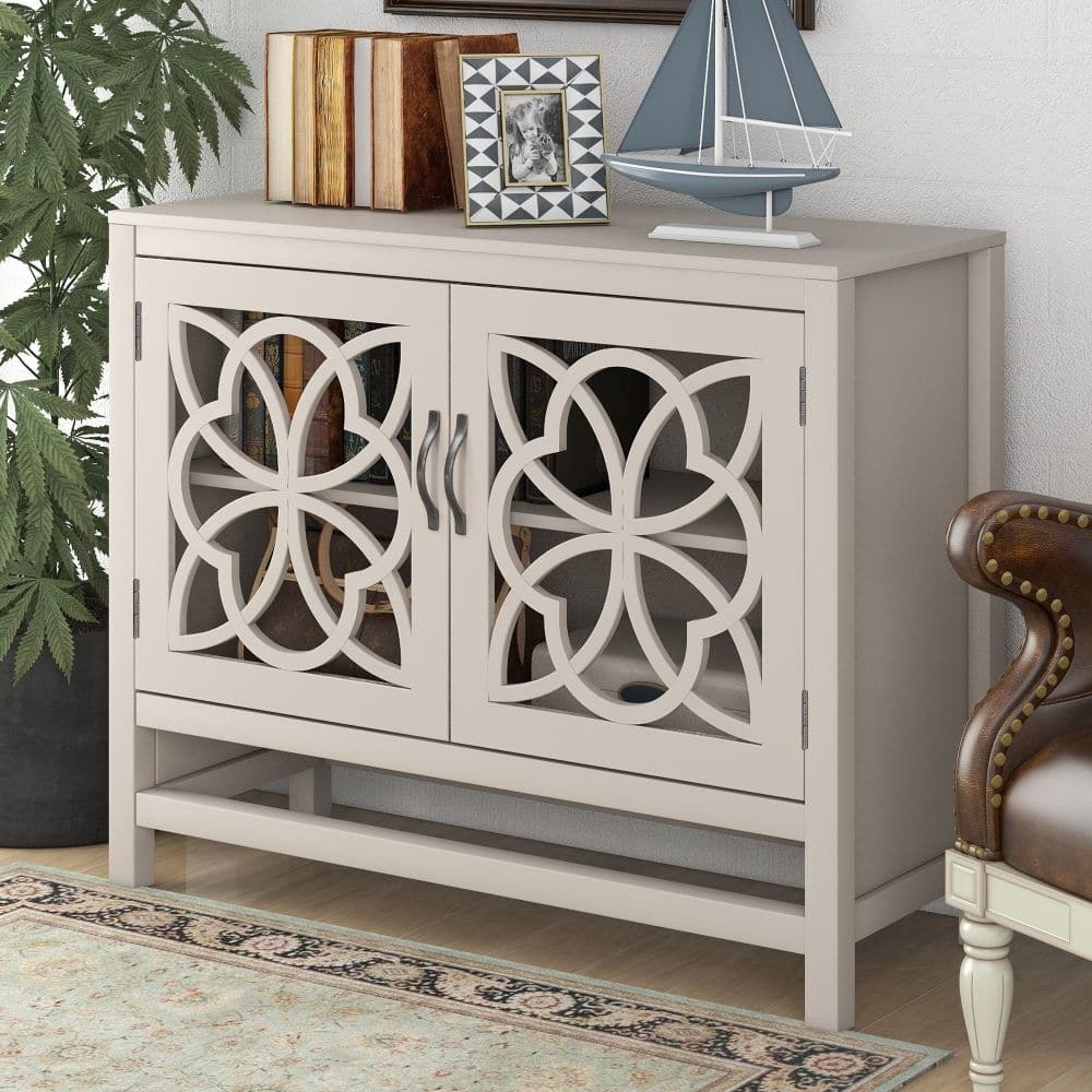Wood Accent Buffet Sideboard Storage Cabinet with Doors and Adjustable Shelf