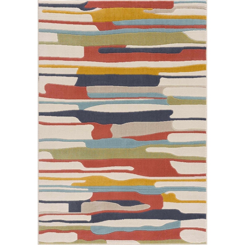 Hauteloom Means Living Room, Bedroom Area Rug - Black, Charcoal, Peach - 2' x 3'
