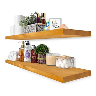Solid Wood Floating Shelves for Wall - Long Wooden Wall-Mounted Shelves - 9” L X 35"W X 1.2” H