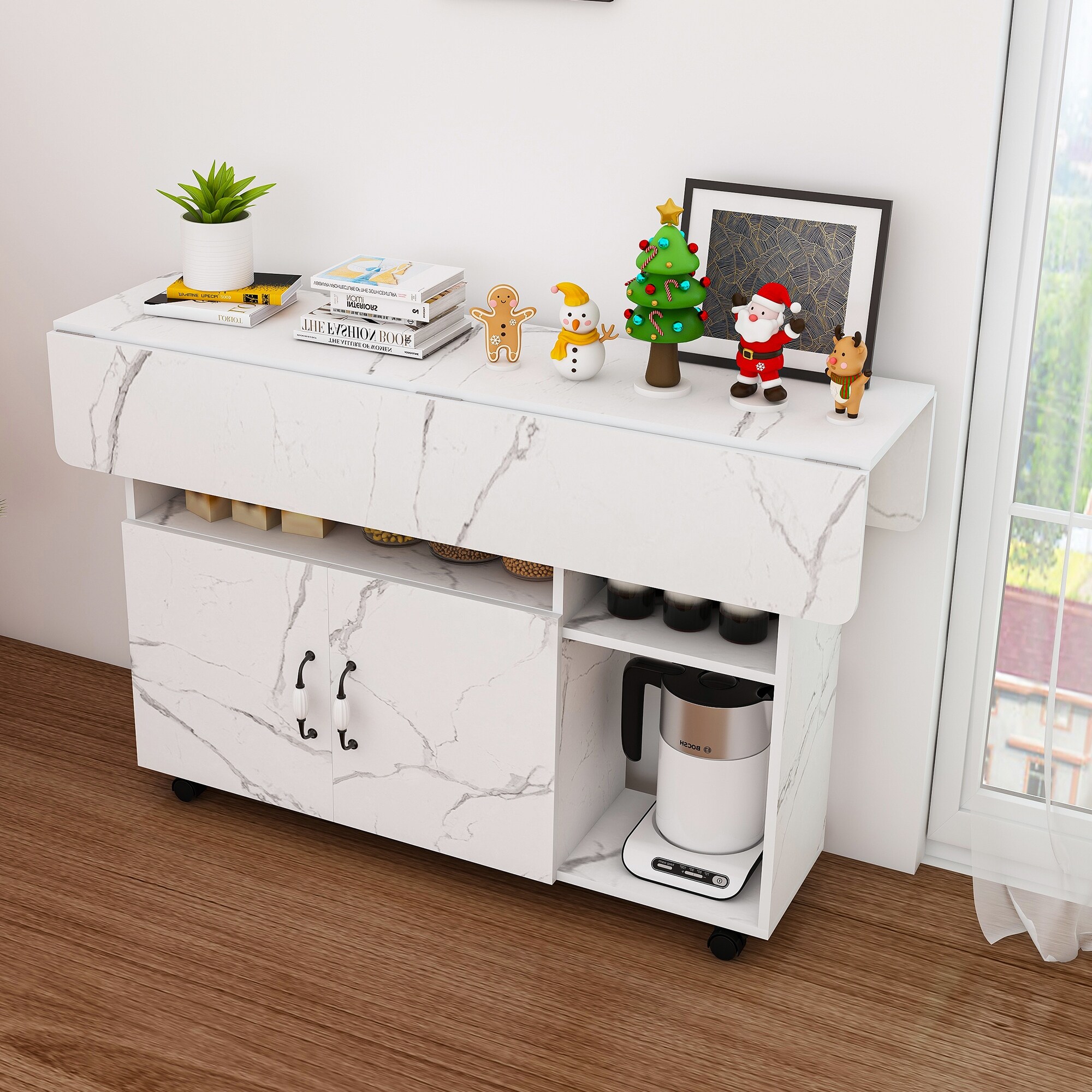Multi-Functional Folding Table with Storage Shelves and Wheels, 47