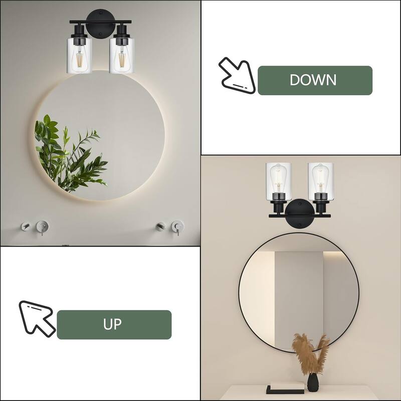 2-Light Bathroom Light Fixtures, Brushed Nickel Modern Vanity Lights Over Mirror with Clear Glass Shade, Bathroom Wall Lamp