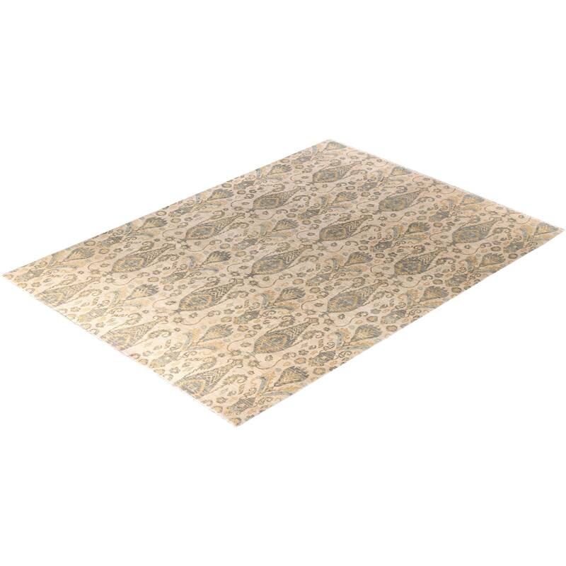 Ikat One-of-a-Kind Hand-Knotted Area Rug, Ivory - 9' 1" x 12' 4"