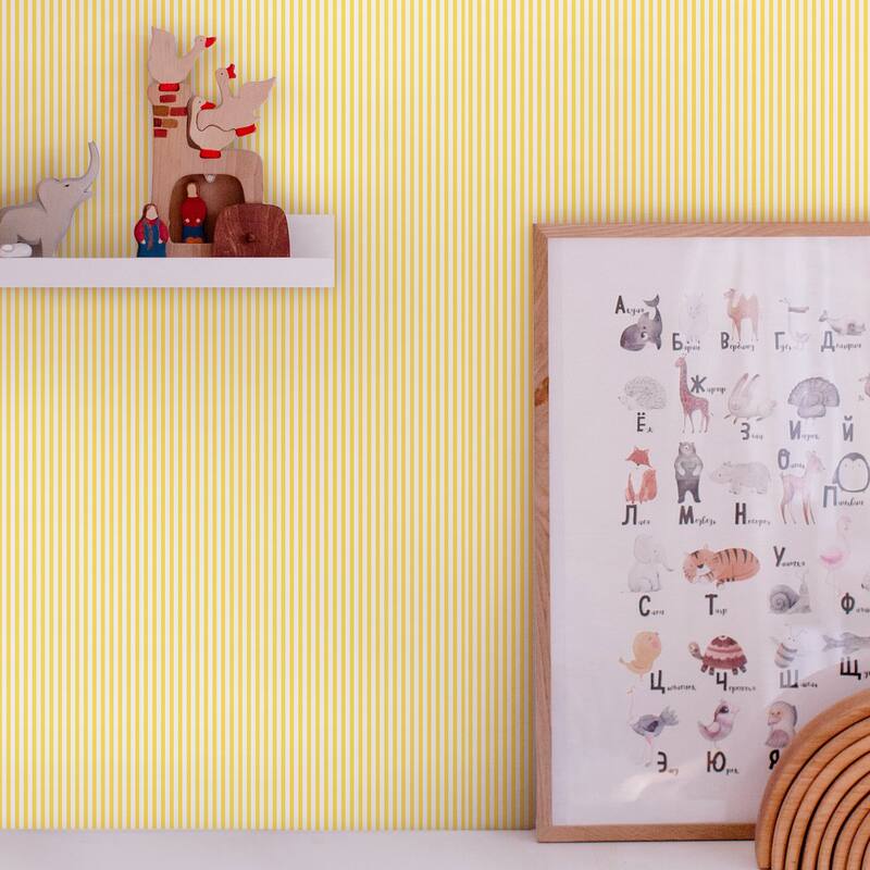 Joules Country Critters Ticking Stripe Lemon Wallpaper