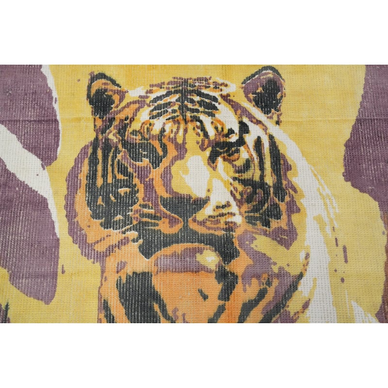 Hand Knotted Oriental Viscose Silk Carpet Modern Animal Pictorial Purples Abstract Area Rug - 7' 9'' X 5' 8''