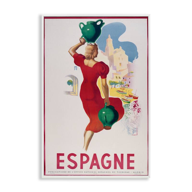 Stupell Vintage Spain Travel Advertisement Framed Giclee Art Design By Marcus Jules - 20 x 30 - White