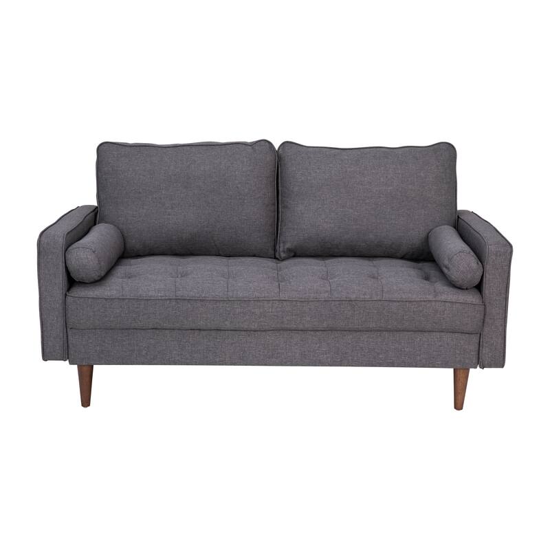 Compact Upholstered Tufted Loveseat with Wooden Legs