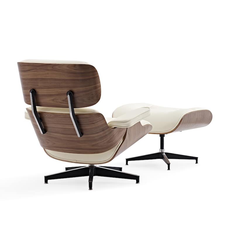Mid Century Modern Leather Lounge Chair Armchair Recliner - Walnut&Beige