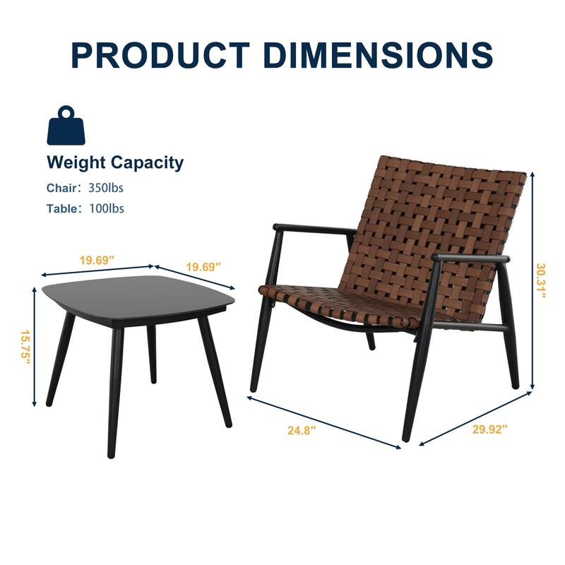 3 Piece Patio Outdoor Bistro Set with Coffee Table