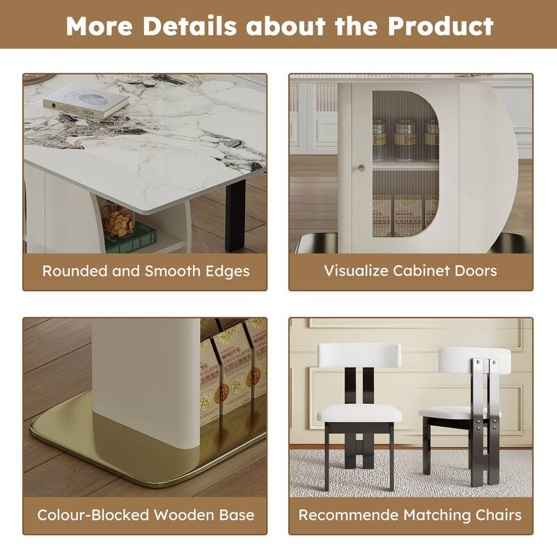 5-Piece Dining Table Set with Storage Cabinets, Kitchen Table Set with 4 Velvet Chairs for Dining Room