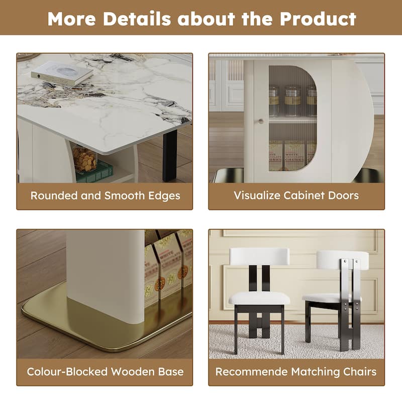 Roomfitters 63 Inch Dining Table Set with Chairs, Sintered Stone Kitchen Desk with Storage Cabinet, White