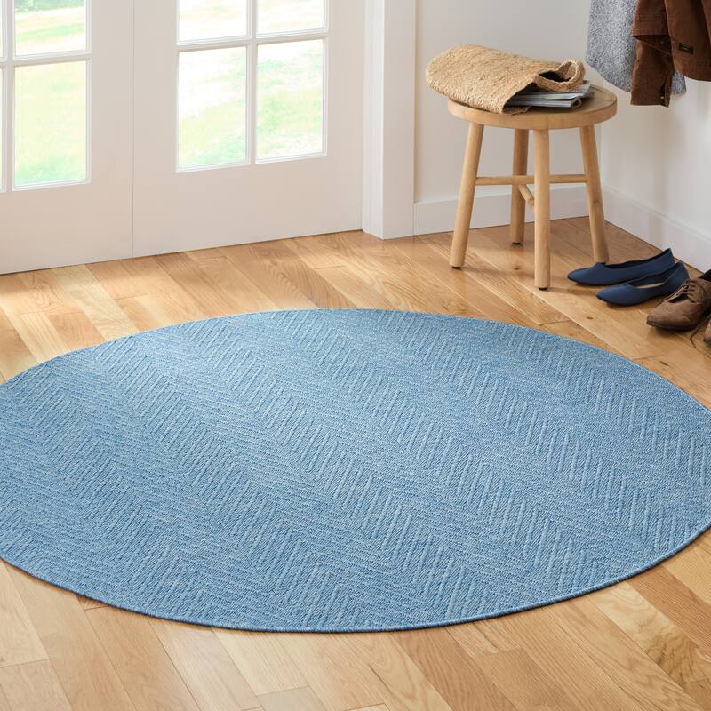 TOWN & COUNTRY BASICS Pax Herringbone Textured Solid Machine Washable Area Rug Blue