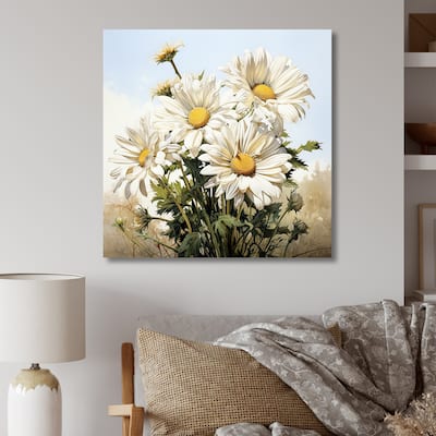 Designart "White Daisies Flowers In Forest" Daisy Wall Art - Traditional Canvas Wall Decor For Home