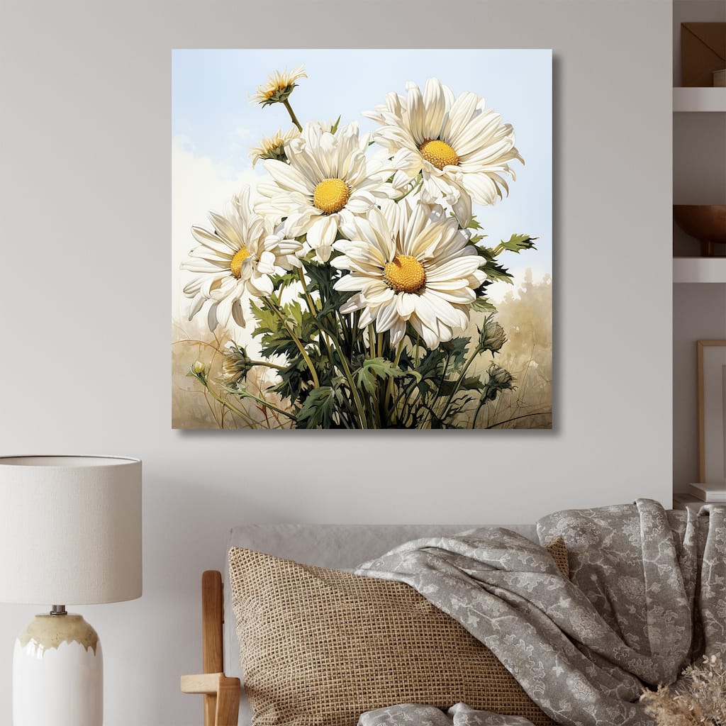 Designart "White Daisies Flowers In Forest" Daisy Wall Art - Traditional Canvas Wall Decor For Home
