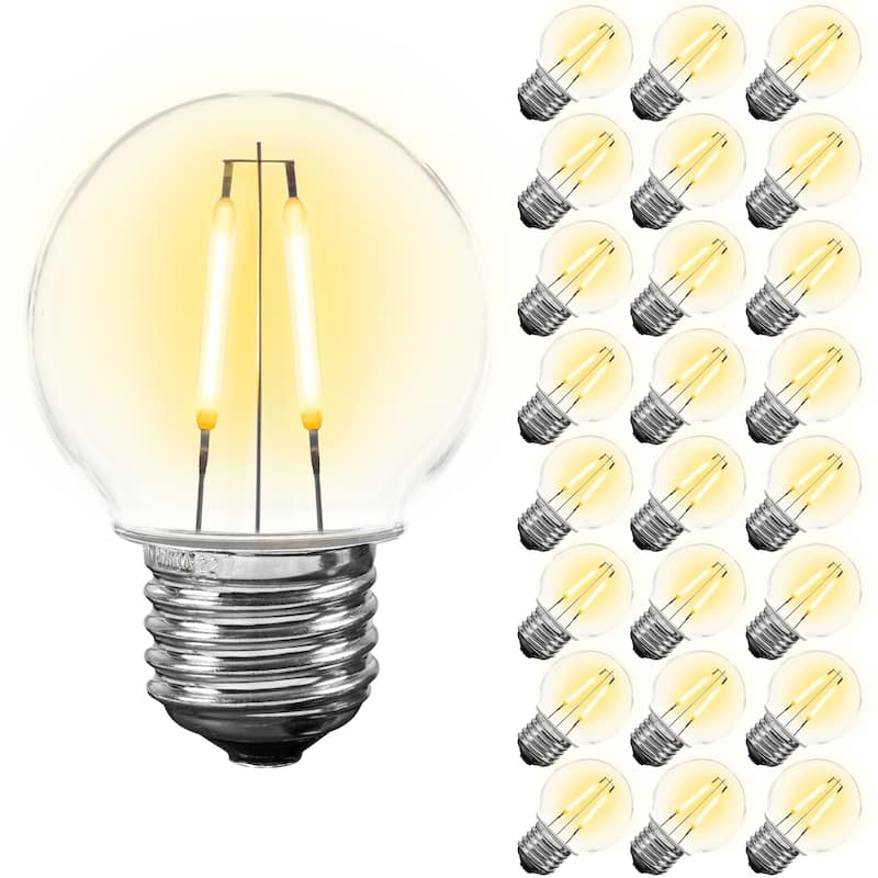 25 Pack LED G50 Plastic 2 Filament Outdoor Globe Replacement Bulbs E26 Base Warm White - String Lights - Clear