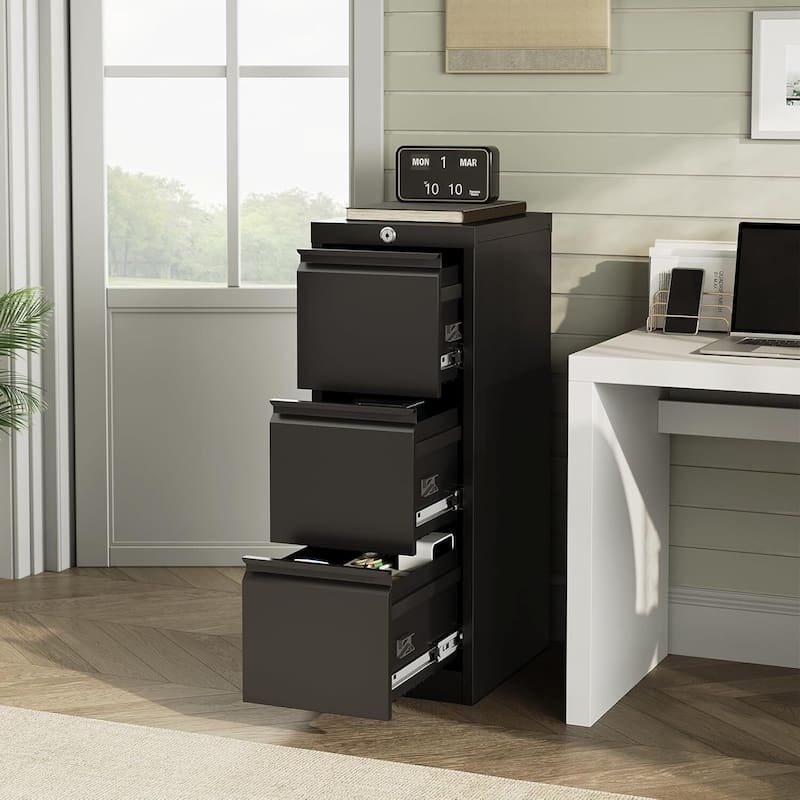 High Lockable 3-Drawers Storage File Cabinet - N/A