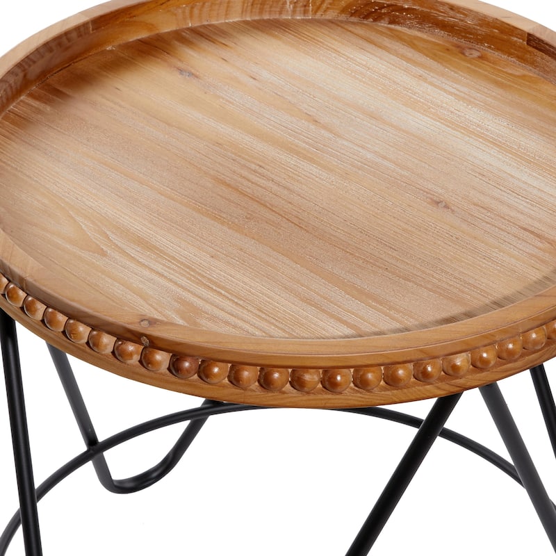Metal Beaded Accent Table with Brown Wood Tops - Set of 2 Black - Roche River Decor