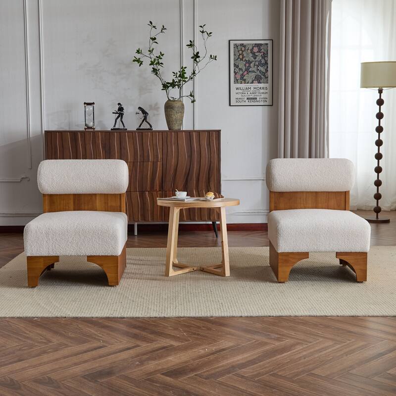 Boucle Lounge Chairs with Rolled Back (Set of 2)