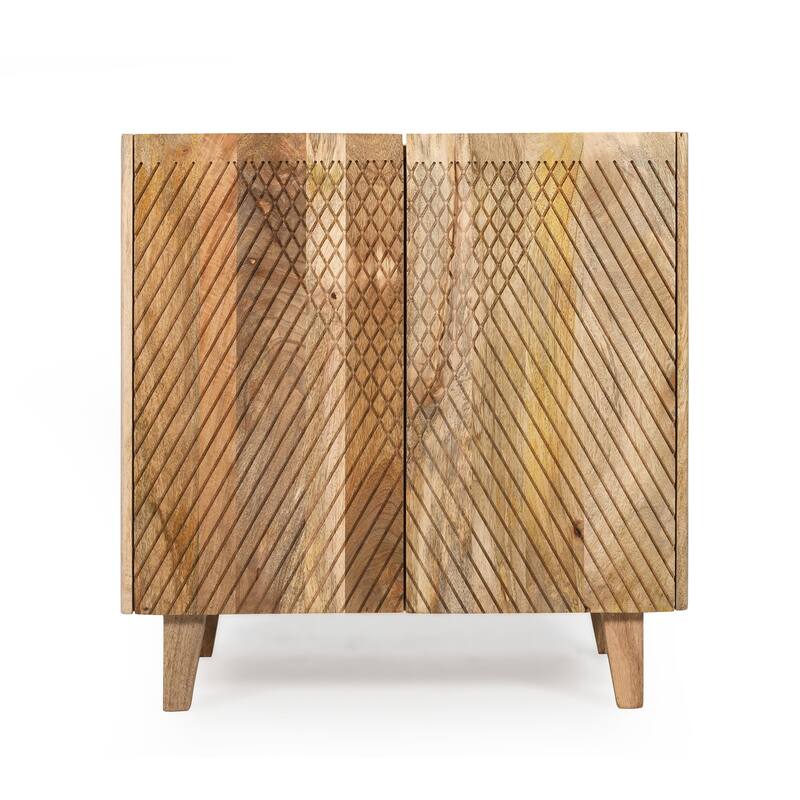 Wood Accent Cabinet with Storage, Rustic Mango Wood Storage Cabinet with Fluted Design and Adjustable Shelf for Dining R