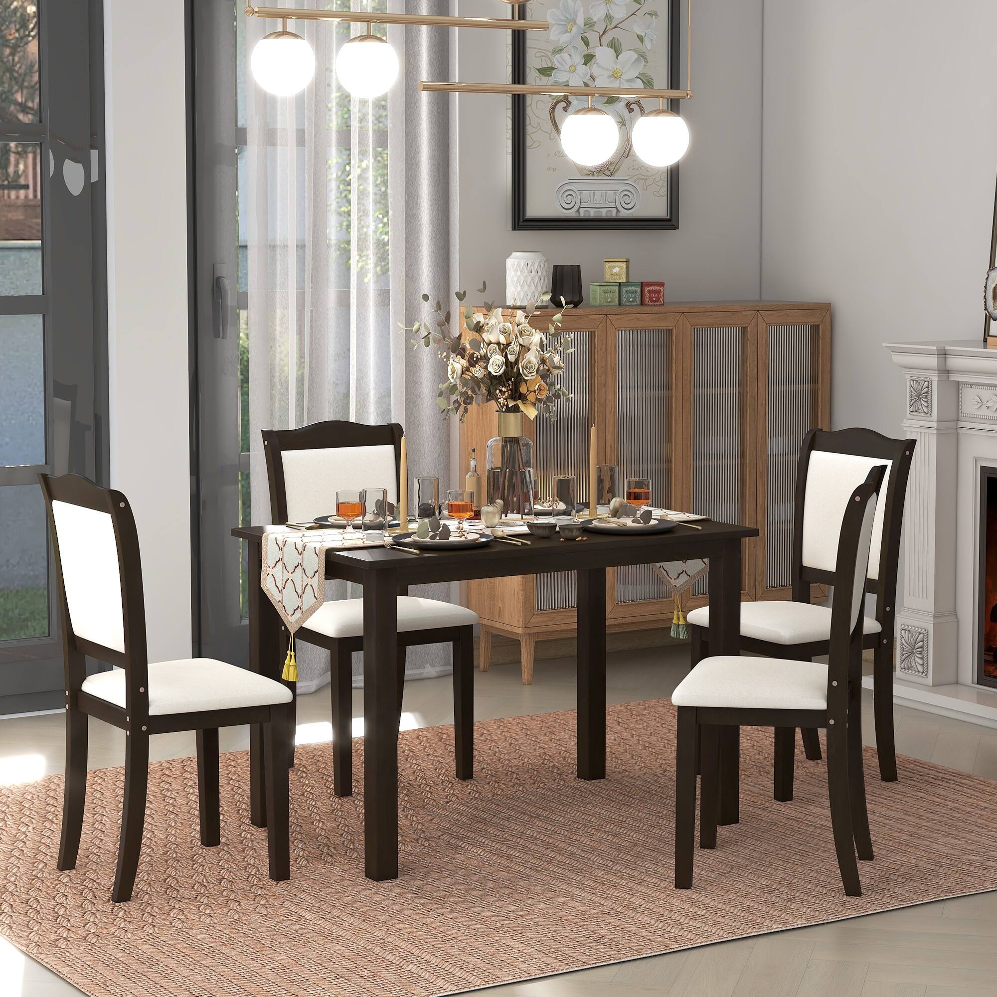 5piece Wood Extendable Kitchen Table Set, with Round Dining Table & 4