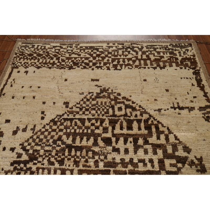 Hand Knotted Oriental 100% Wool Carpet Modern Tribal Beige & Ivories Moroccan Area Rug - 7' 10'' X 5' 9''