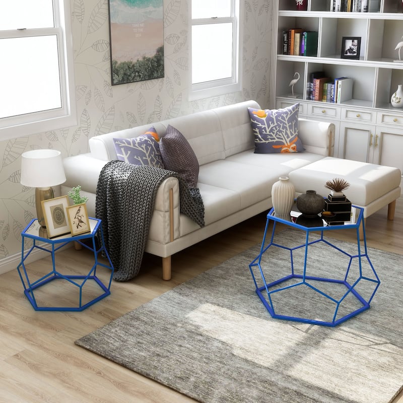 Alba Modern 32-inch Steel Mirrored Geometric 2-Piece Nesting Tables Set by Furniture of America