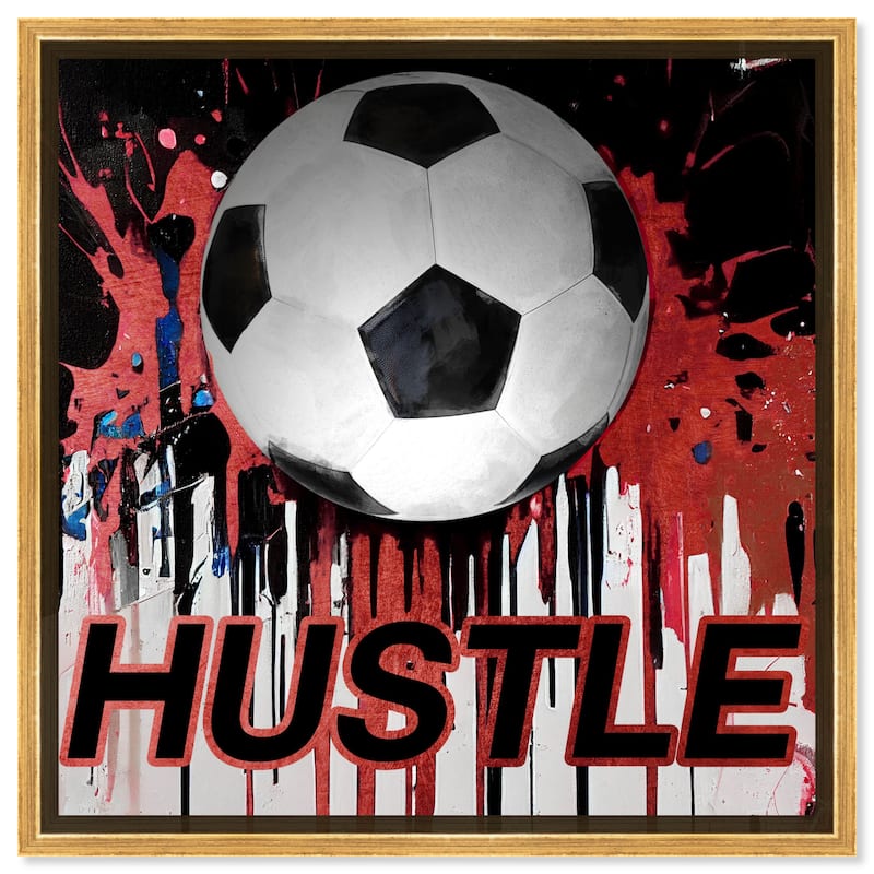Notoriart Soccer Red Splash Framed Soccer 1 Piece Canvas Wall Art - 17 x 17 - Gold