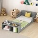 preview thumbnail 1 of 16, Twin Size Floor Kids Bed Frame with Storage Footboard and Guardrail, Grey Grey