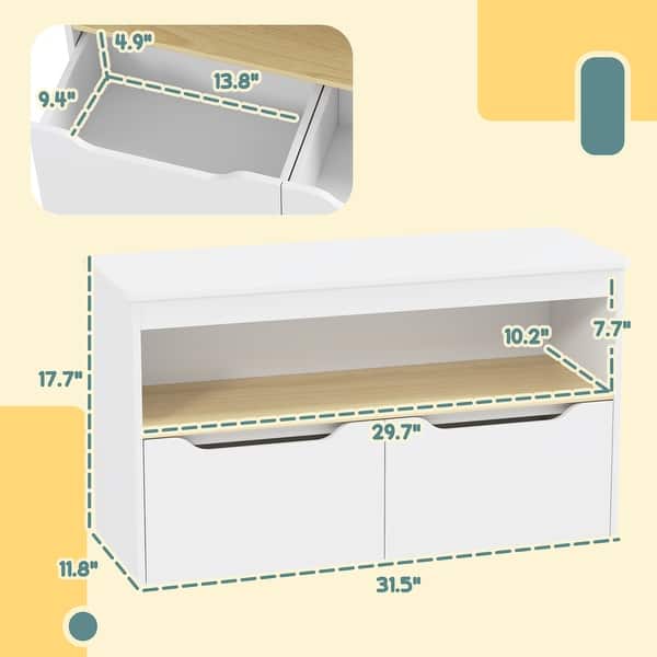 Qaba Toy Storage Organizer, Kids Bookshelf with 2 Drawers, Toy Shelf, Large Top, Toy Organizer for Bedroom, Nursery, White