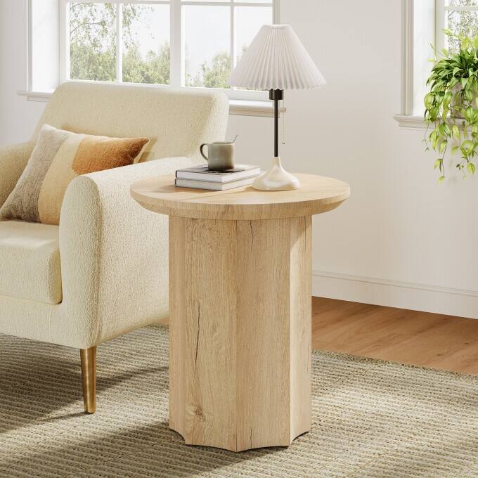 Round Side Table, Wooden End Table for Small Space - 1PC